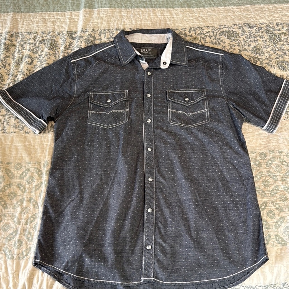 BKE Black Casual Button Down Shirt with Contrast Stitching
